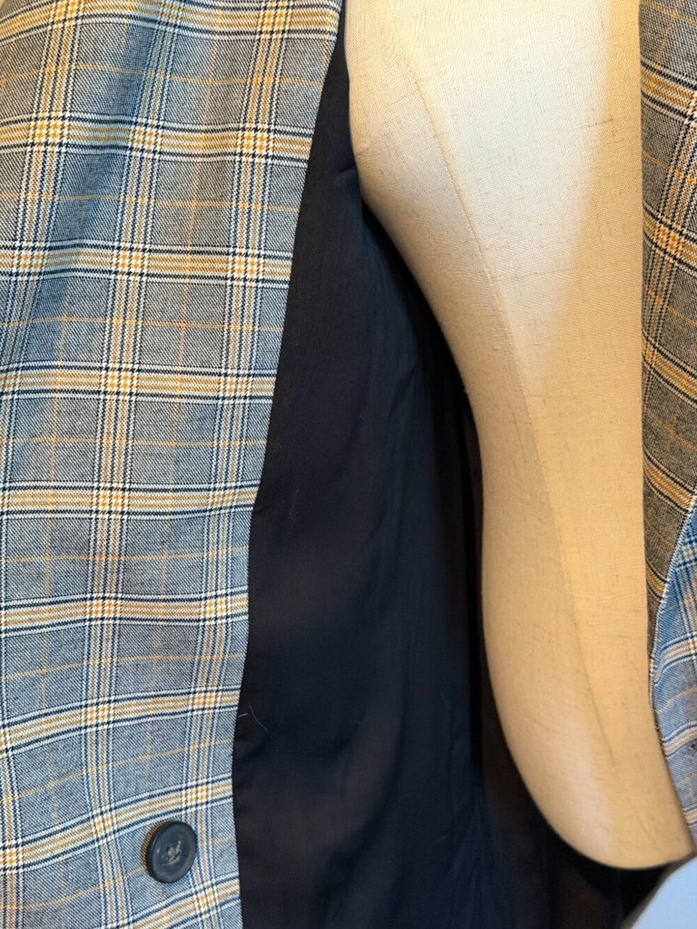 Free People Long Plaid Blazer Jacket Grey Gold Large - Picture 10 of 12